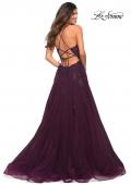 Picture of: Tulle A-line Dress with Jeweled Lace Appliques in Dark Berry, Back Picture