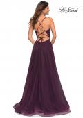 Picture of: Rhinestone and Tulle Gown with A-line Skirt in Dark Berry, Back Picture
