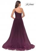Picture of: One Shoulder A-Line Tulle Gown with Sheer Bodice in Dark Berry, Style: 31069, Back Picture