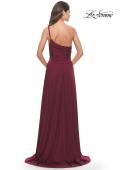Picture of: Chic One Shoulder Long Jersey Gown with Defined Waist in Dark Berry, Style: 31170, Back Picture