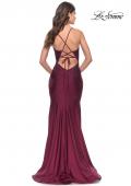 Picture of: Rhinestone Jersey Mermaid Gown with Open Back in Dark Berry, Style: 31220, Back Picture