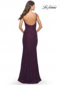 Picture of: Simple Stretch Lace Dress with Slit in Dark Berry, Style: 31259, Back Picture