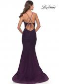 Picture of: Mermaid Tulle and Lace Gown with Open Tie Back in Dark Berry, Style: 31344, Back Picture
