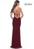 Picture of: Long Net Jersey Dress with Illusion Waist in Dark Berry, Style: 31585, Back Picture