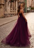 Picture of: Tulle Prom Dress with A-Line Skirt and Ruched Corset Top in Dark Berry, Style 32700, Back Picture