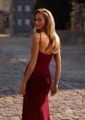 Picture of: Net Jersey Simple Prom Dress with Ruching and Corset Top in Dark Berry, Style 32925, Back Picture