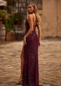 Picture of: Beautiful Beaded Evening Gown with V Neckline and Open Back in Dark Berry, Style 33054, Back Picture