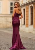 Picture of: Simple Strapless Satin Gown with Ruching Detail in Dark Berry, Style: 33531, Back Picture