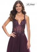 Picture of: Tulle A-Line Gown with Sheer and Beaded Lace Detail in Dark Berry, Style: 31471, Detail Picture 18