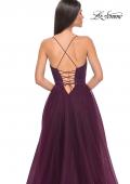 Picture of: Tulle A-Line Gown with Satin Bustier Top in Dark Berry, Style: 32065, Detail Picture 18