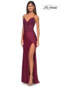 Picture of: Jersey Prom Dress with Illusion Sides and V Neckline in Dark Berry, Style: 32139, Detail Picture 18