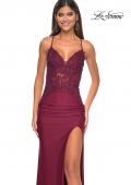 Picture of: Jersey Prom Dress with Illusion Sides and V Neckline in Dark Berry, Style: 32139, Detail Picture 19