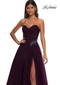 Picture of: Strapless A-line Tulle Dress with Floral Waist Detail in Dark Berry, Style: 32789, Detail Picture 19