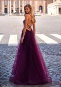 Picture of: A-Line Tulle Gown with High Slit and Illusion Rhinestone Fishnet Bodice in Dark Berry, Style: 32135, Detail Picture 20