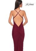 Picture of: Fitted Ruched Net Jersey Dress with Low Back in Dark Berry, Style 32834, Detail Picture 20