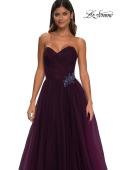Picture of: Strapless A-line Tulle Dress with Floral Waist Detail in Dark Berry, Style: 32789, Detail Picture 21