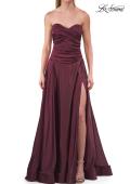 Picture of: Strapless Satin A-Line Gown with Draped Bodice and High Slit in Dark Berry, Style: 33417, Detail Picture 23