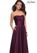 Picture of: Strapless Satin Gown with Ruching and Pockets in Burgundy, Style: 27130, Detail Picture 1