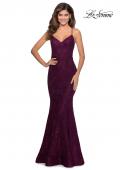 Picture of: Long Mermaid Lace Prom Dress with V Shaped Neckline in Burgundy, Style: 28504, Detail Picture 1