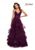 Picture of: Tiered Tulle Ball Gown with Sheer Bodice in Burgundy, Style: 28641