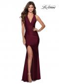 Picture of: Sleek Prom Dress with Deep V-Neckline and Tie Back in Burgundy, Style: 28677, Detail Picture 1