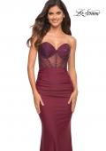Picture of: Sweetheart Strapless Rhinestone Encrusted Gown in Dark Berry, Detail Picture 1