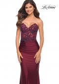 Picture of: Stunning Strapless Jeweled Lace and Jersey Dress in Dark Berry, Detail Picture 1