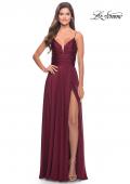 Picture of: Versatile Long Jersey Gown with V and Slit in Dark Berry, Style: 31090, Detail Picture 1