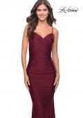 Picture of: Criss Cross Ruched Bodice Elegant Jersey Dress in Dark Berry, Style: 31122, Detail Picture 1