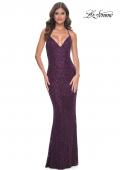 Picture of: Intricate Lace Up Back Prom Dress in Beaded Lace in Dark Berry, Style: 31973, Detail Picture 1