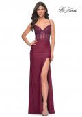Picture of: Illusion Lace Bodice Prom Dress with Rhinestones in Purple, Style: 31988, Detail Picture 1