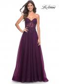 Picture of: Rhinestone Tulle A-Line Gown with Lace Bodice in Jewel Tones in Dark Berry, Style: 32253, Detail Picture 1