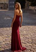 Picture of: Net Jersey Simple Prom Dress with Ruching and Corset Top in Dark Berry, Style 32925, Detail Picture 1