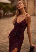 Picture of: Beautiful Beaded Evening Gown with V Neckline and Open Back in Dark Berry, Style 33054, Detail Picture 1
