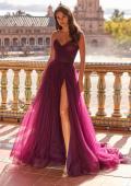 Picture of: Strapless Rhinestone Ball Gown with High Slit in Dark Berry, Style: 33488, Detail Picture 1