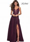 Picture of: Lace Prom Dress with Illusion Neckline and Slit in Burgundy, Style: 27612, Detail Picture 2