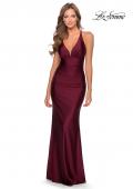 Picture of: Ruched Jersey Prom Dress with Strappy Lace Up Back in Burgundy, Style: 28297, Detail Picture 2