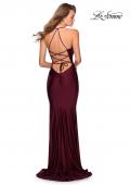 Picture of: Empire Waist Dress with Ruching and Lace Up Back in Burgundy, Style: 28593, Detail Picture 2