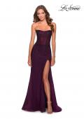 Picture of: Rhinestone Strapless Tulle Dress with Sheer Bodice in Burgundy, Style: 28621, Detail Picture 2