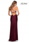 Picture of: Ruched Criss Cross Long Jersey Prom Dress in Burgundy, Style: 28834, Detail Picture 2
