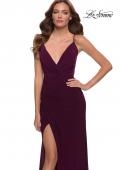 Picture of: V Neck Simple Jersey Dress with Lace Up Back in Dark Berry, Style 29697, Detail Picture 2