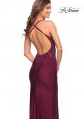 Picture of: Jeweled Lace and Jersey Long Prom Dress with Low Back in Dark Berry, Style: 30196, Detail Picture 2