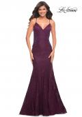 Picture of: Lace Gown with Sheer Lace Applique Side Panels in Purple, Style: 30537, Detail Picture 2