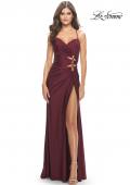 Picture of: Jersey Long Prom Dress with Trendy Waist Cut Outs in Dark Berry, Style: 31174, Detail Picture 2