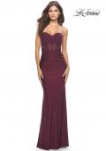 Picture of: Sweetheart Strapless Jersey Gown with Lace Sheer Bodice in Dark Berry, Style: 31180, Detail Picture 2