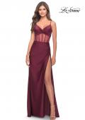 Picture of: Illusion Bodice Dress with Boning and Twist Detail in Dark Berry, Style: 31229, Detail Picture 2