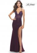 Picture of: Rhinestone Fully Embellished Prom Dress with Sheer Bodice in Dark Berry, Style: 31256, Detail Picture 2