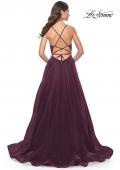Picture of: A-Line Prom Dress with Illusion Ruched Bodice in Dark Berry, Style: 31457, Detail Picture 2