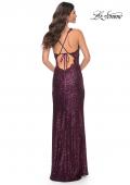 Picture of: Sequin Prom Dress with Lace Detail Illusion Bodice in Purple, Style: 31657, Detail Picture 2
