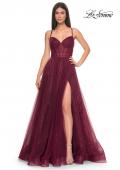 Picture of: A-Line Prom Dress with Sequin Lining and Illusion Top in Dark Berry, Style: 31986, Detail Picture 2